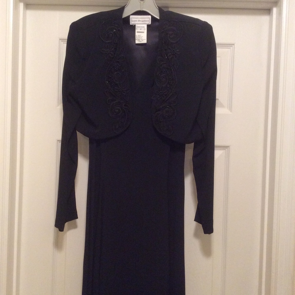 Little black cocktail dress with cropped jacket